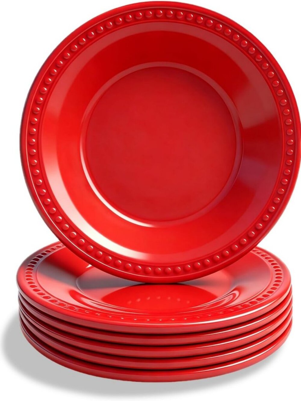 Set of 6 Red Melamine Dinner Plates - 11 inch, BPA Free, Lightweight & Chip